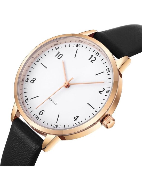 Women\'s Black Analog Case Quartz Fashion Leather Mesh Strap Round Wrist Watch main image 4